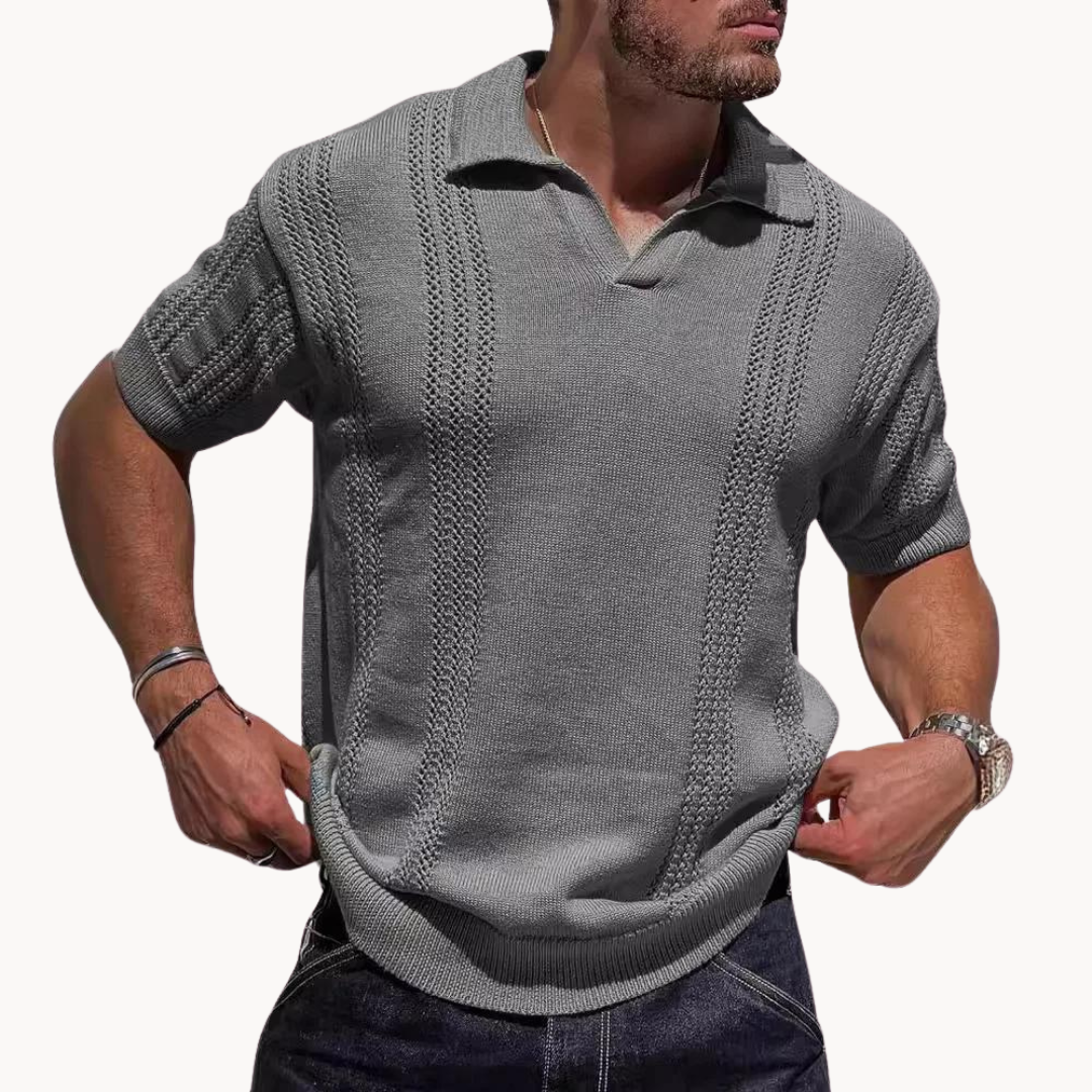 Rudi Men's Knit Polo | Retro Textured Short Sleeve Shirt