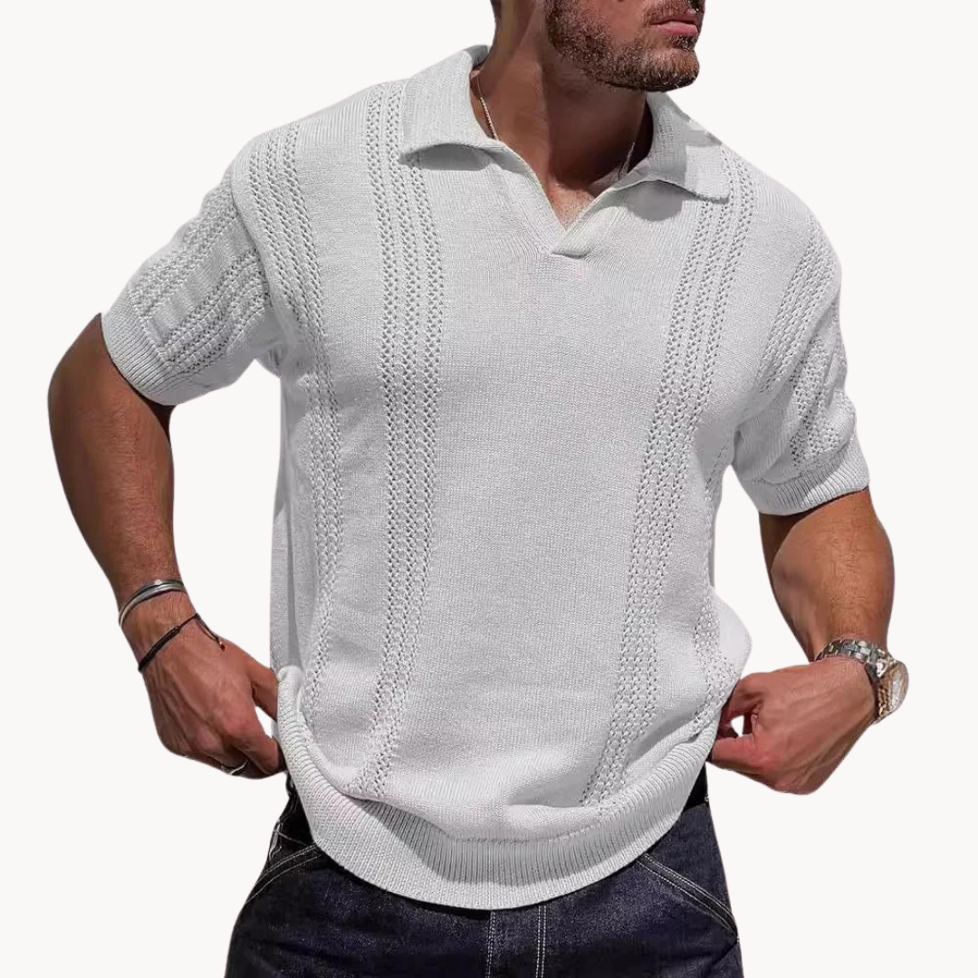 Rudi Men's Knit Polo | Retro Textured Short Sleeve Shirt