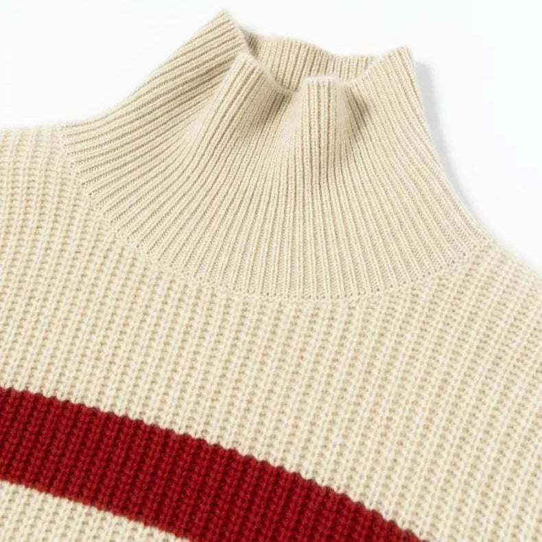 Amelia Oversized Striped Turtleneck Sweater | Ribbed Long Sleeve Sweater