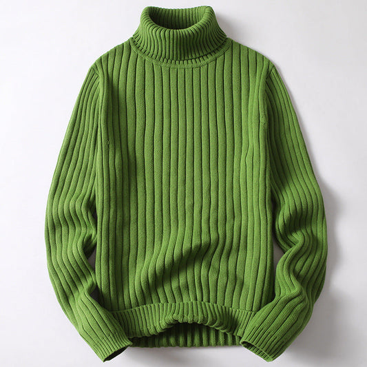Theodore Ribbed Hip-Length Turtleneck Sweater | Solid Regular Fit Sweater