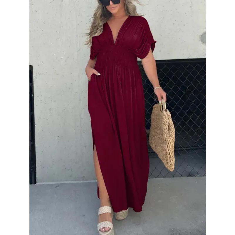 Sabine V-Neck Maxi Dress | Flowy Fit with Pockets