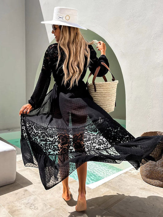 Sacha Cover-Up | Elegant Sheer Long Lace Beach Cover-Up