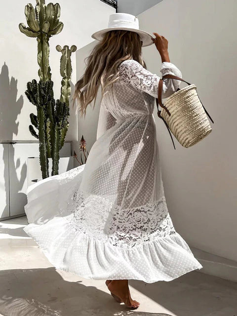 Sacha Cover-Up | Elegant Sheer Long Lace Beach Cover-Up