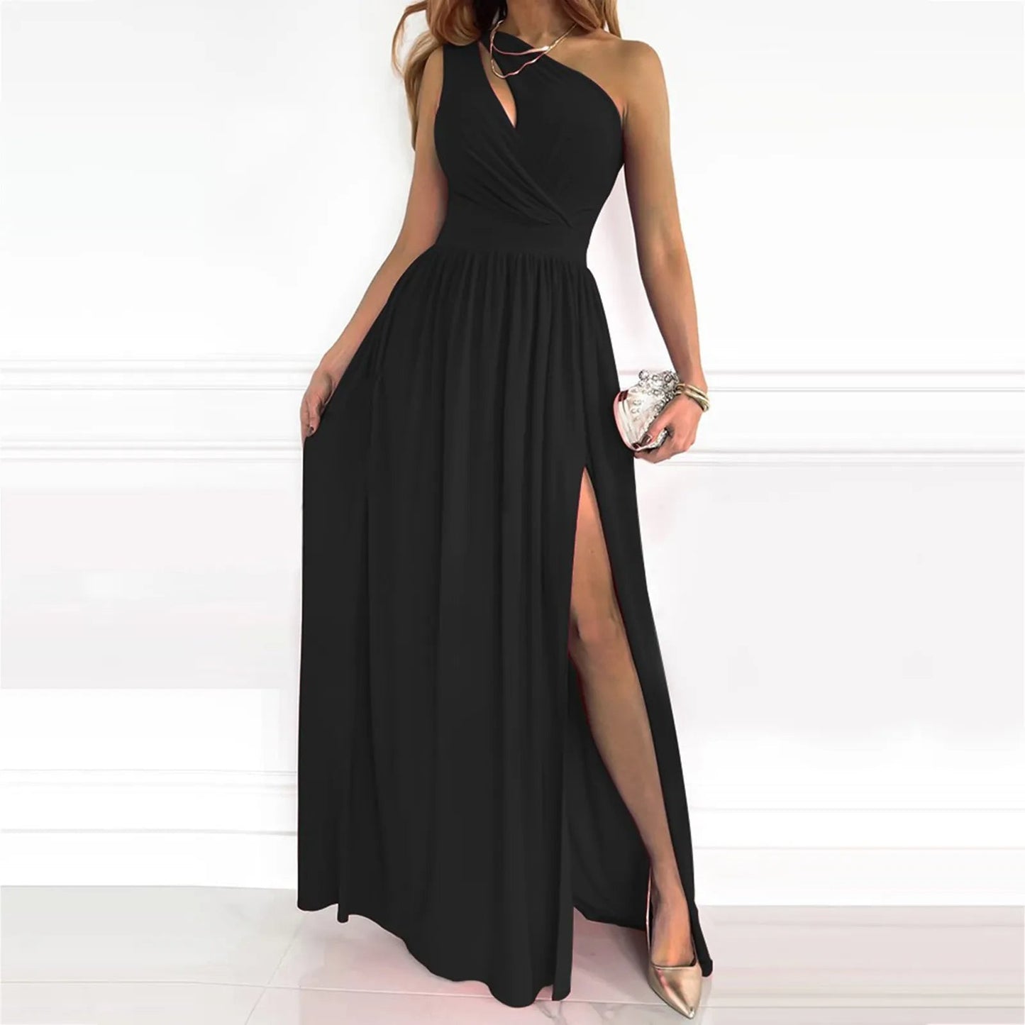 Saffira Dress | One-Shoulder Maxi Dress with Split