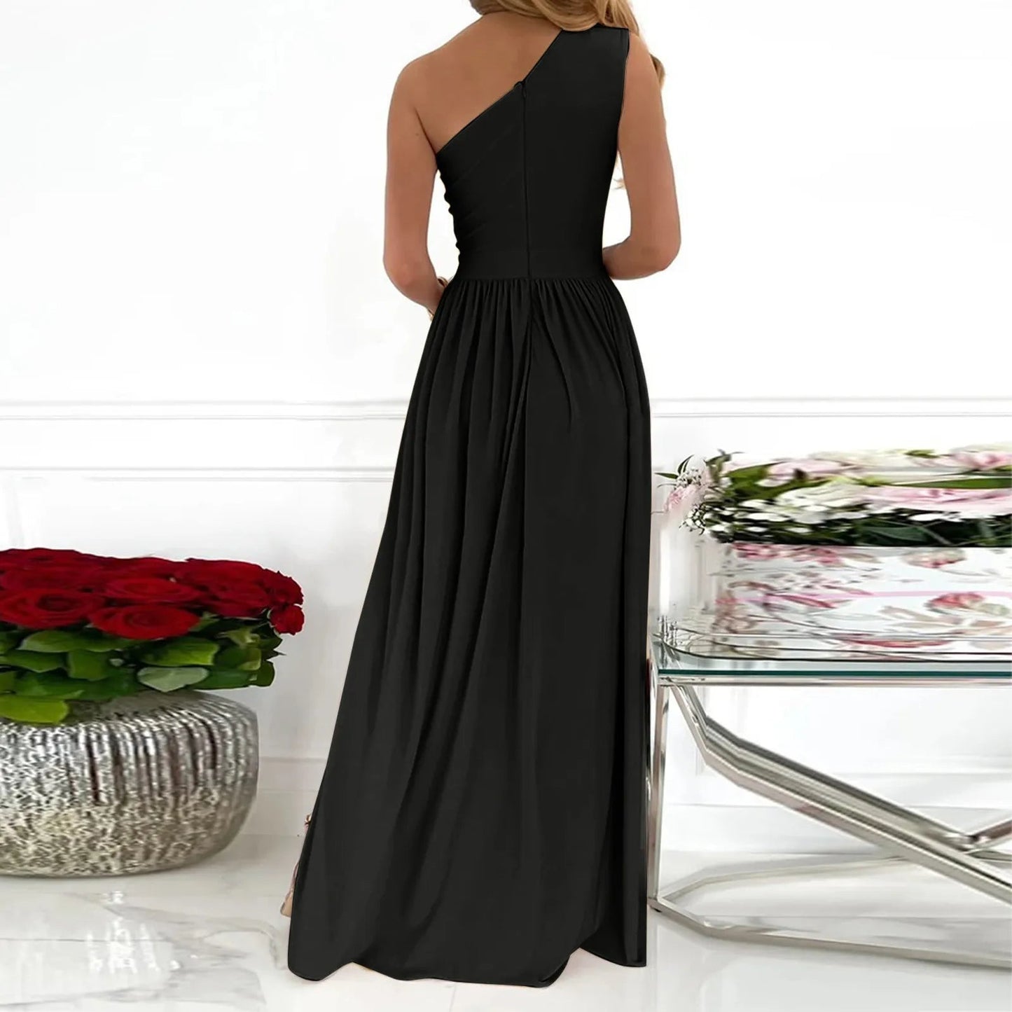 Saffira Dress | One-Shoulder Maxi Dress with Split