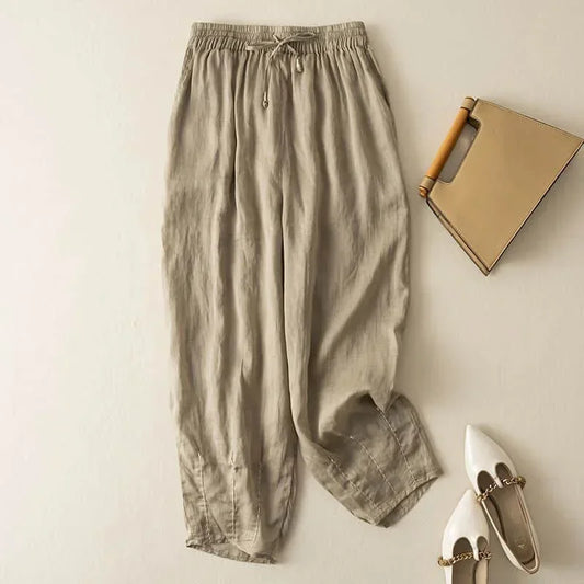 Amelia Relaxed Fit Pants | Drawstring Waist Embroidered Hem Pants