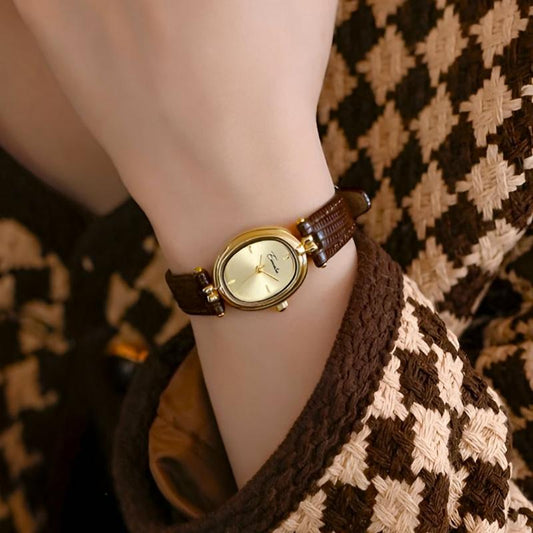 Isla Slim Strap Wristwatch | Oval Dial Embossed Wristwatch