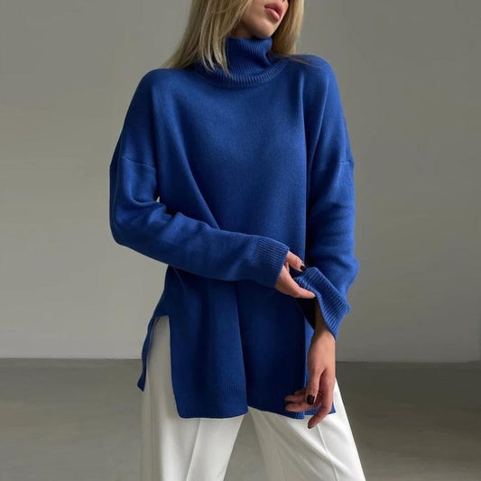Sienna Oversized Turtleneck Sweater | Side Slits Long Sleeve Sweater