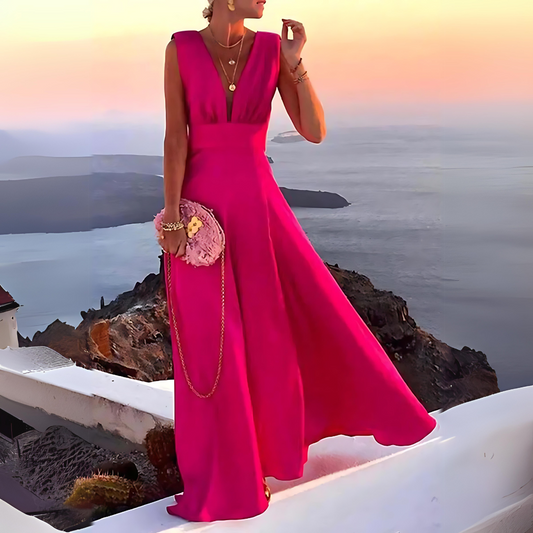 Sereen Dress | Sleeveless Deep V-Neck Waisted A-Line Dress