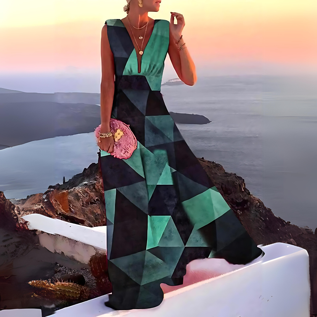 Sereen Dress | Sleeveless Deep V-Neck Waisted A-Line Dress