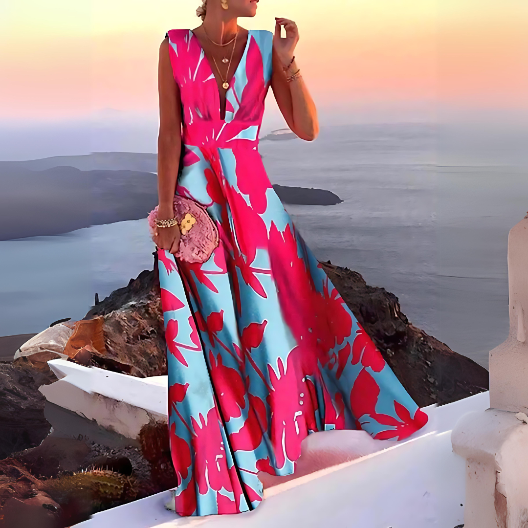 Sereen Dress | Sleeveless Deep V-Neck Waisted A-Line Dress
