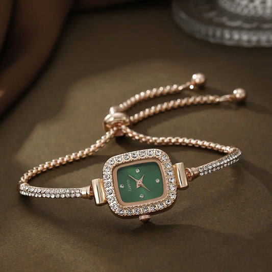 Amelia Crystal Embellished Square Face Wristwatch | Bracelet Style Wristwatch