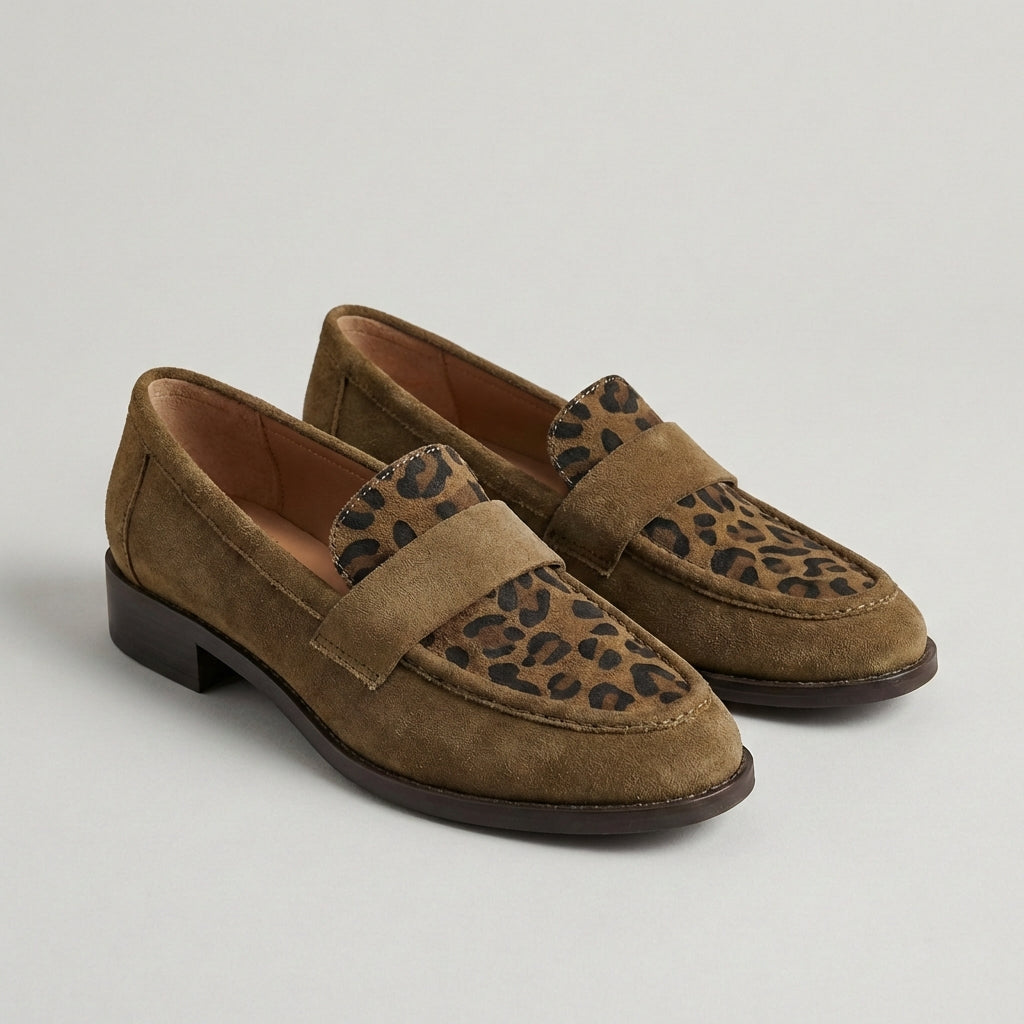 Isabella Orthopedic Chunky Sole Loafers | Animal Print Vamp Strap Loafers