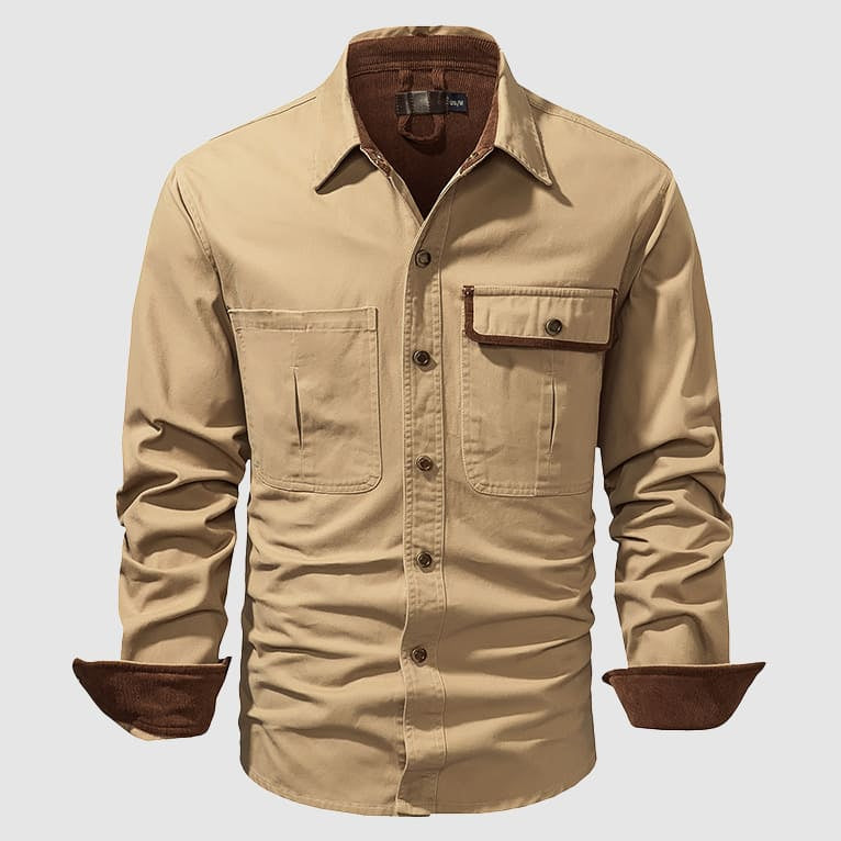 Theodore Cotton Corduroy Lined Button-Up Shirt | Point Collar Casual Shirt