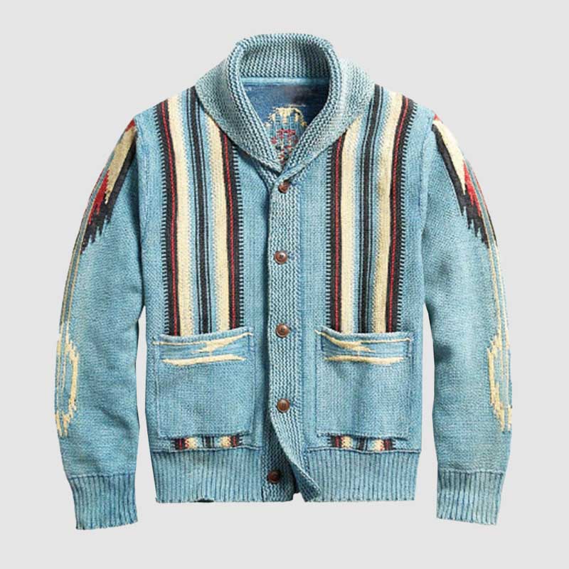 Theodore Wool Geometric Cardigan | Shawl Neck Casual Cardigan