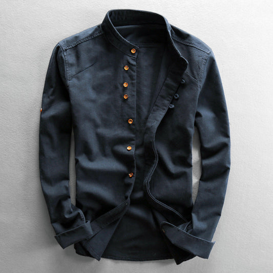 Samuel Relaxed Fit Band Collar Shirt | Button Front Roll-Tab Sleeves Shirt