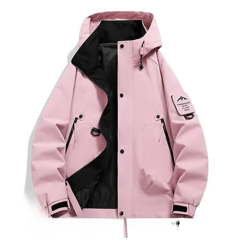 Unisex Windbreaker Jacket – Water Resistant – Multi Pocket – Adjustable Hood and Cuffs