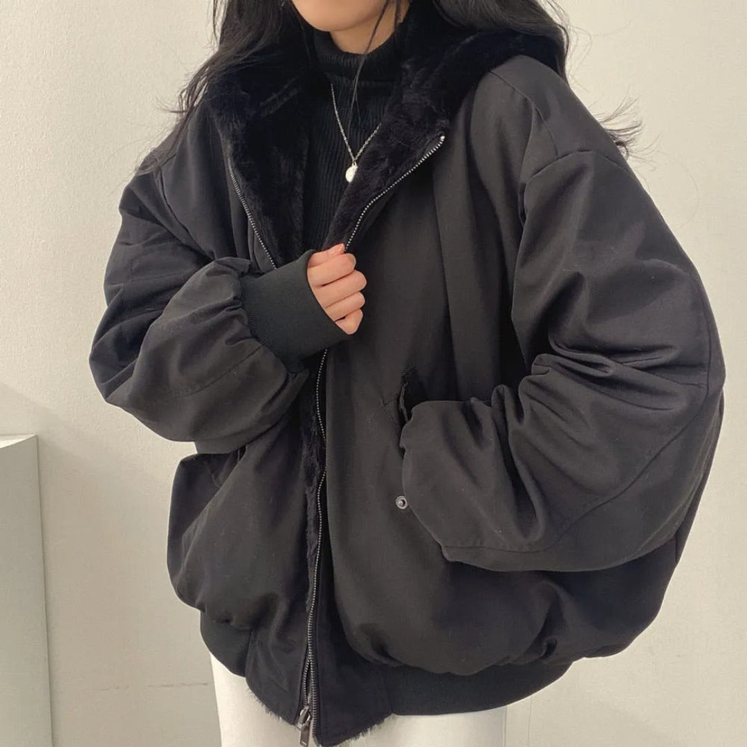Women’s Bomber Jacket - Oversized Relaxed Fit - Plush Lined Hood - Ribbed Cuffs and Hem - Utility Pockets
