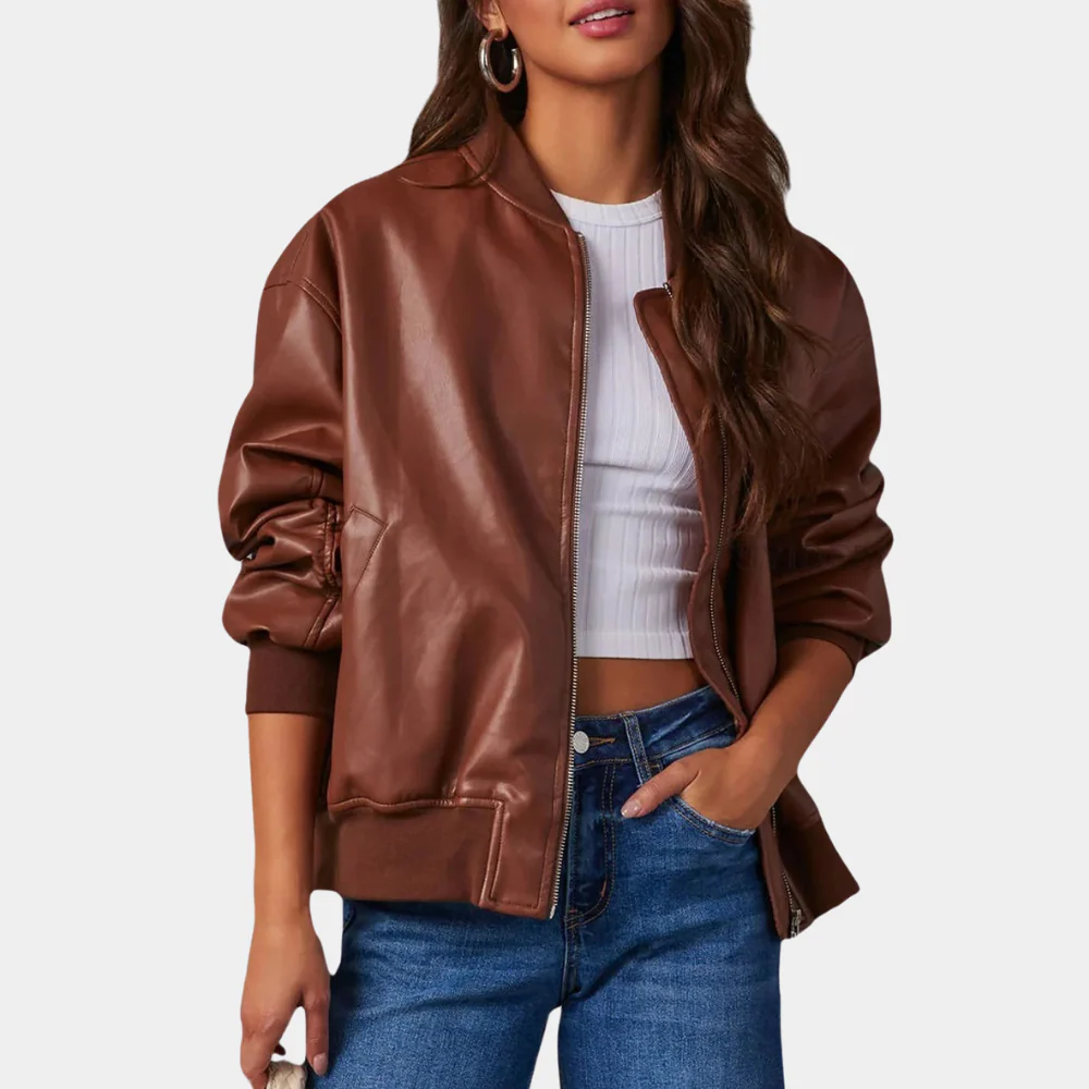Women’s Bomber Jacket – Relaxed Fit – Lightweight Breathable – Ribbed Trim – Zip Front – Side Pockets