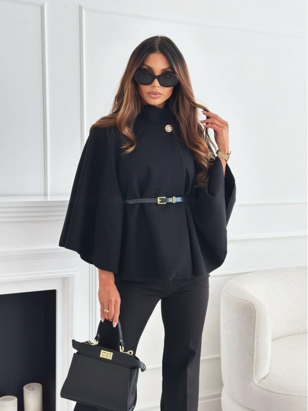Women’s Cape – Wool Blend – High Collar – Belted Waist – Elegant Fit