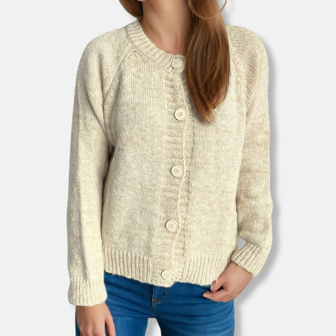Women’s Cardigan – Relaxed Fit – Marled Knit – Ribbed Edges – Cropped Length – Button Front