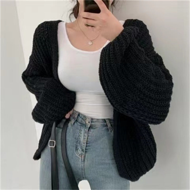 Women’s Cardigan Sweater - Oversized Relaxed Fit - Chunky Ribbed Knit - Balloon Sleeve Design