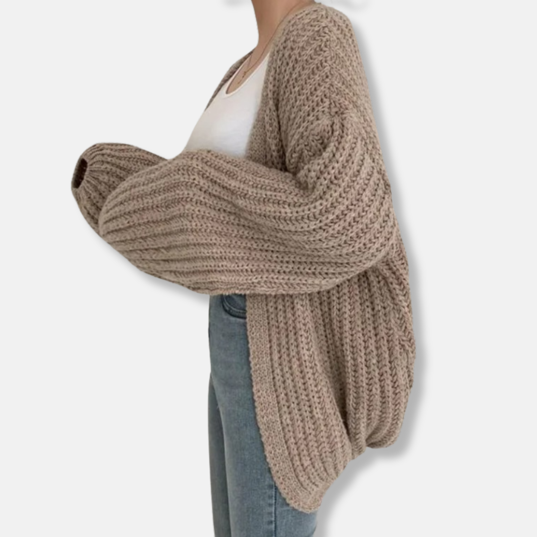 Women’s Cardigan Sweater – Oversized Relaxed Fit – Chunky Ribbed Knit – Balloon Sleeves