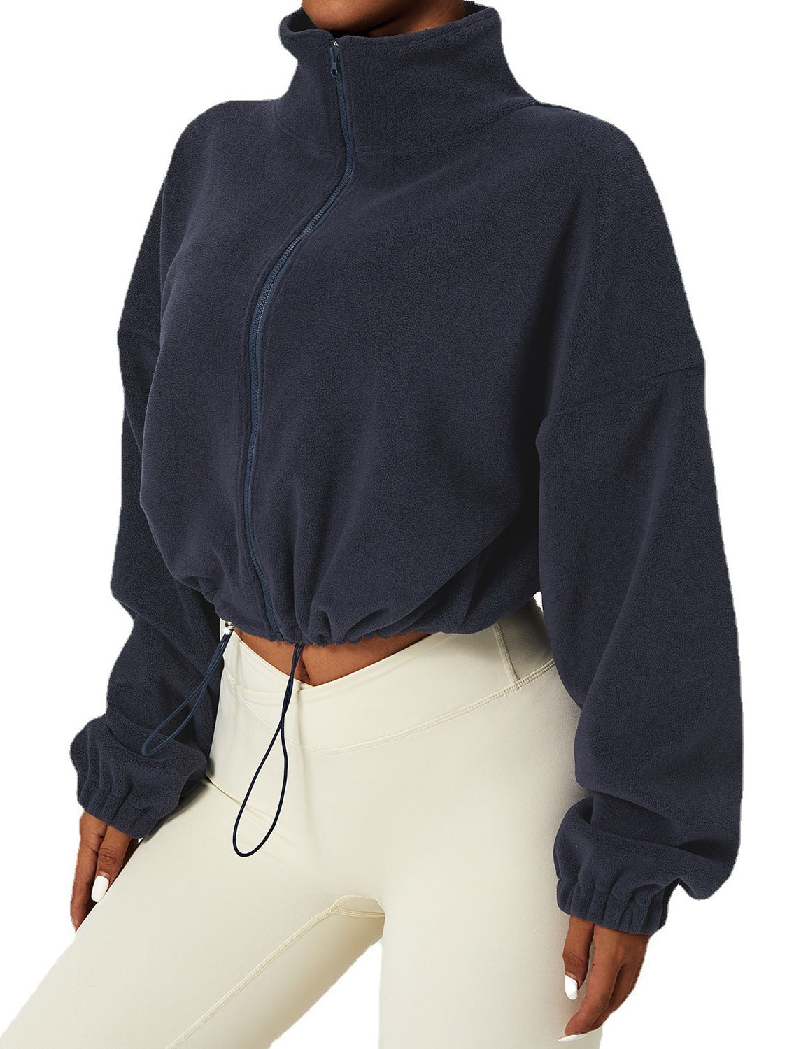 Women’s Cropped Jacket – Plush Fleece – Loose Fit – Zip Front – Adjustable Hem