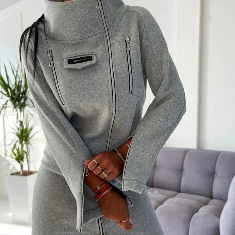 Women’s Dress – Slim Fit – Soft Knit – High Neck – Zipper Detail – Above Knee
