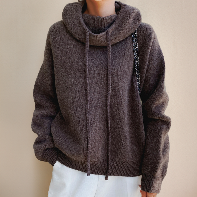 Women’s Hoodie - Oversized Relaxed Fit - Cowl Neck with Drawstring - Ribbed Cuffs and Hem