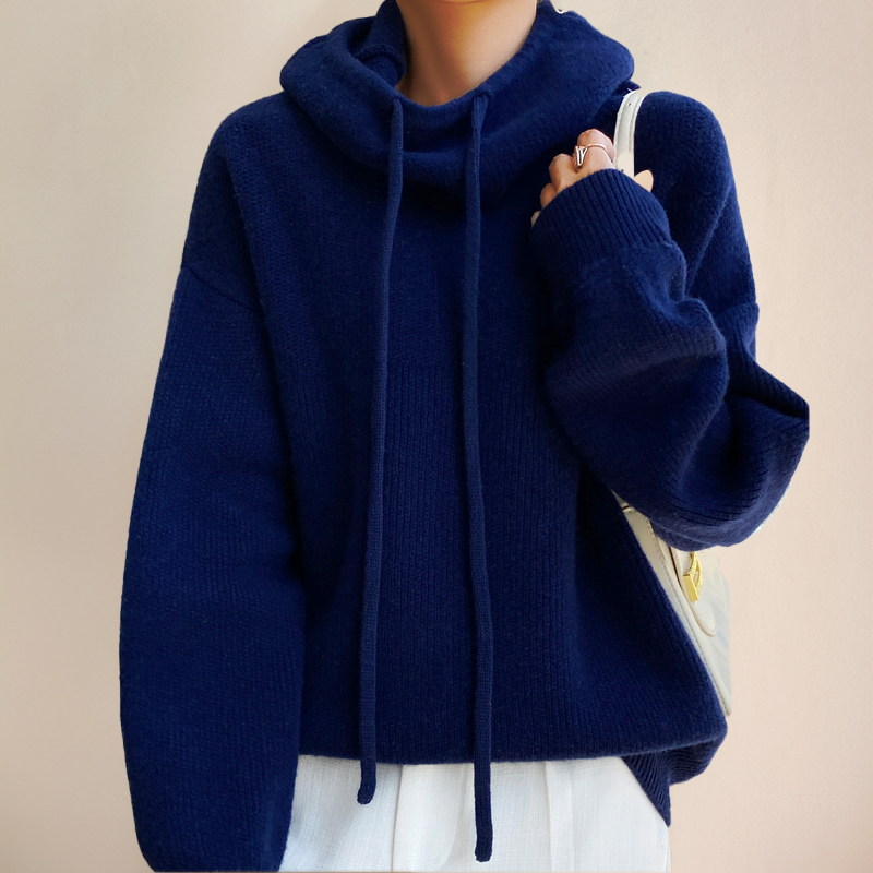 Women’s Hoodie - Oversized Relaxed Fit - Cowl Neck with Drawstring - Ribbed Cuffs and Hem