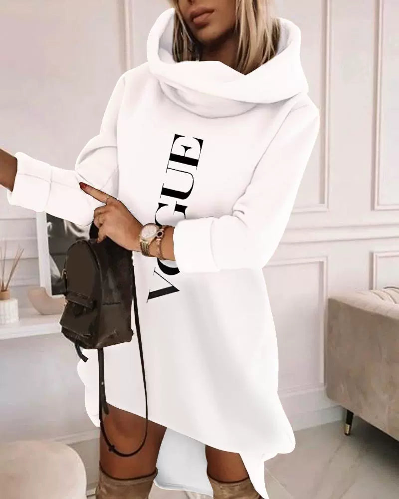 Women’s Hoodie – Relaxed Fit – Soft Knit – Asymmetrical Hem – Turtleneck Hood – Pocket