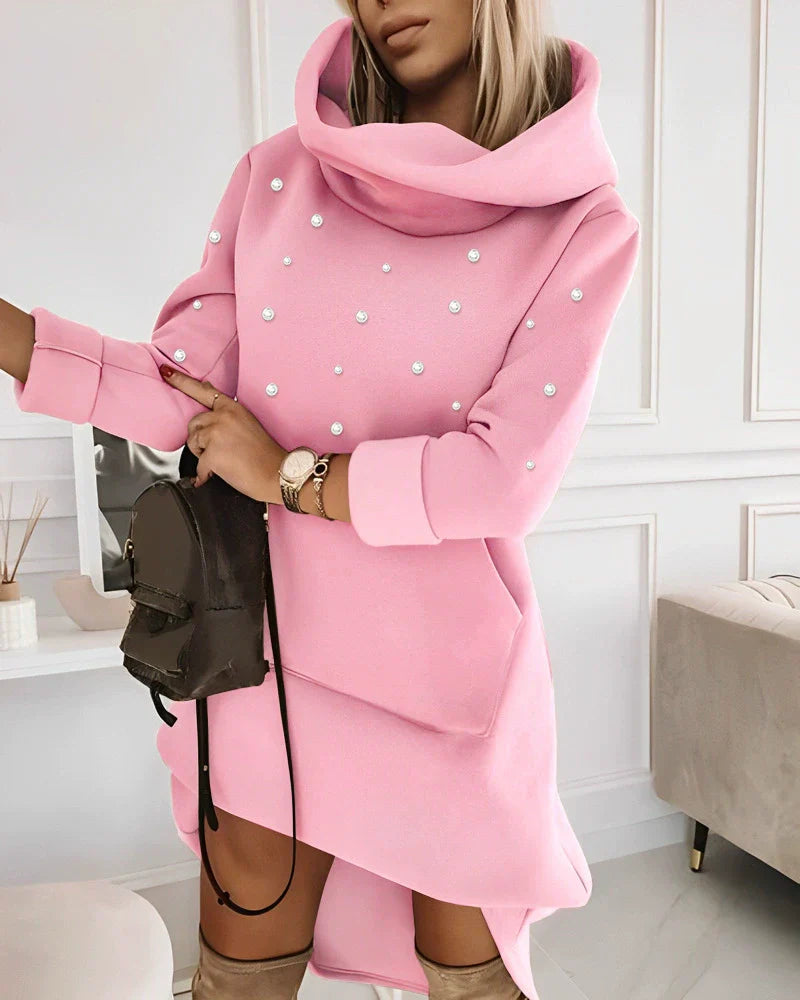 Women’s Hoodie – Relaxed Fit – Soft Knit – Asymmetrical Hem – Turtleneck Hood – Pocket