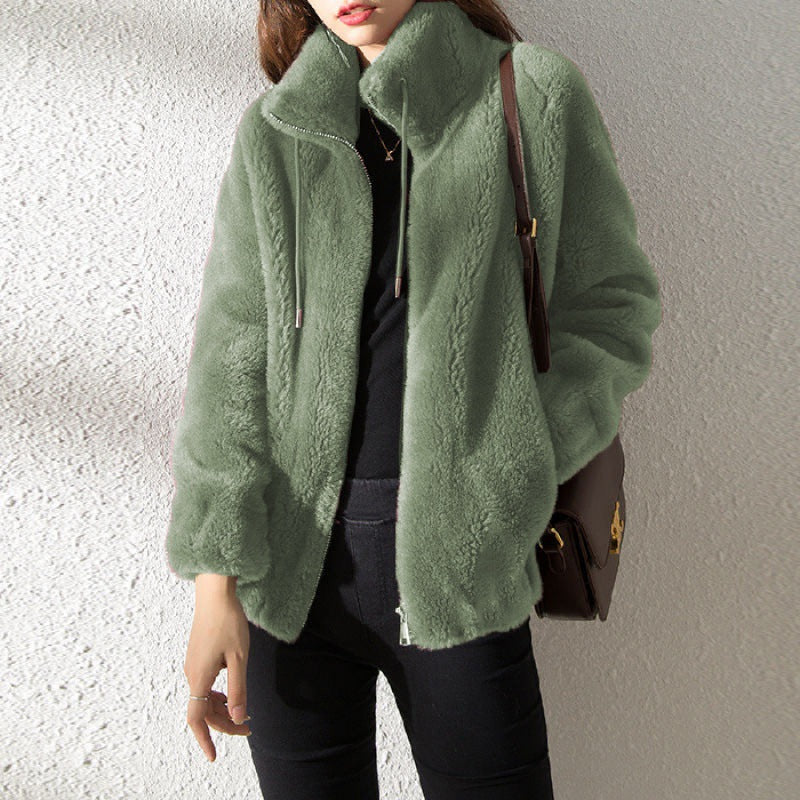 Women’s Jacket – Plush Fleece – Relaxed Fit – Stand-up Collar – Zip Front