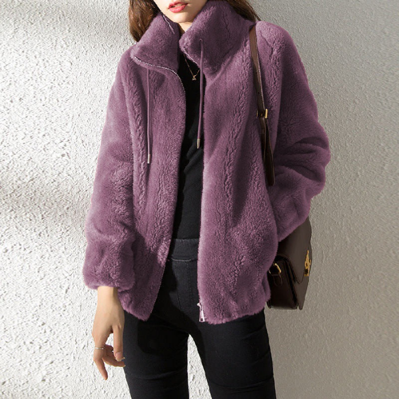 Women’s Jacket – Plush Fleece – Relaxed Fit – Stand-up Collar – Zip Front