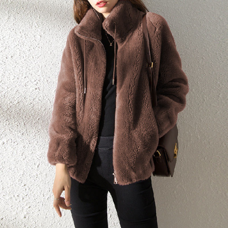 Women’s Jacket – Plush Fleece – Relaxed Fit – Stand-up Collar – Zip Front