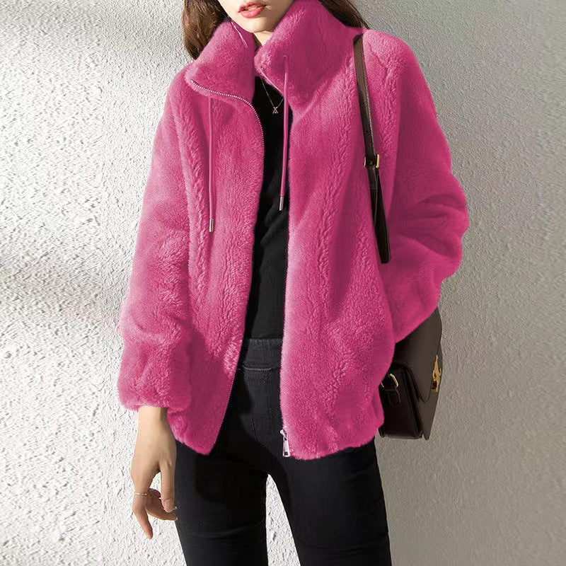 Women’s Jacket – Plush Fleece – Relaxed Fit – Stand-up Collar – Zip Front