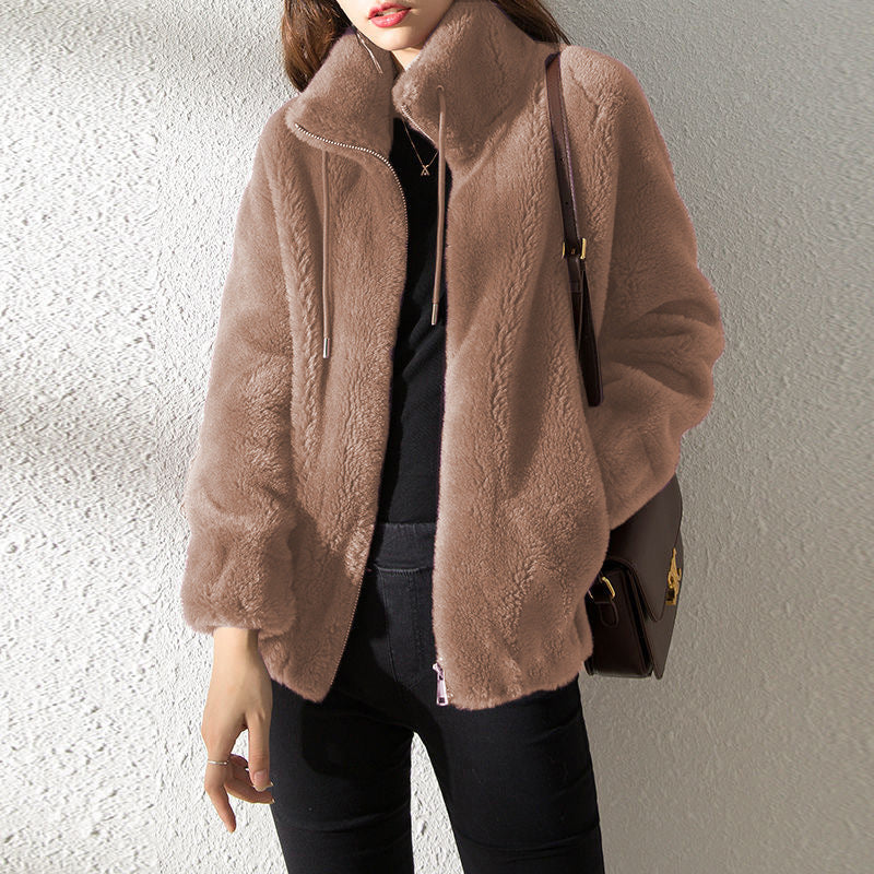 Women’s Jacket – Plush Fleece – Relaxed Fit – Stand-up Collar – Zip Front
