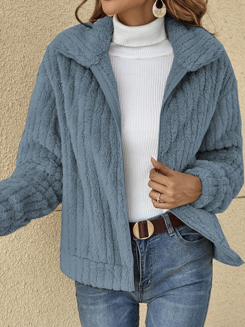 Women’s Jacket - Ultra-Soft Fleece - Ribbed Texture - Relaxed Fit - Cropped Length