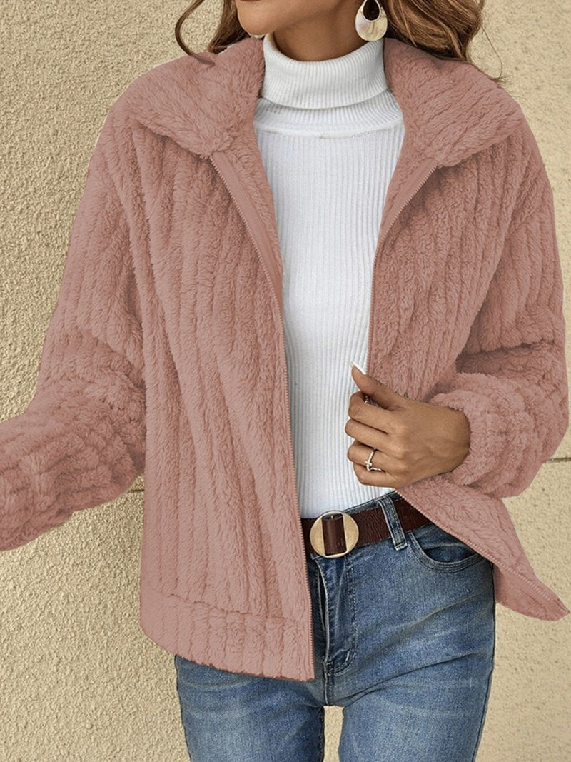 Women’s Jacket - Ultra-Soft Fleece - Ribbed Texture - Relaxed Fit - Cropped Length