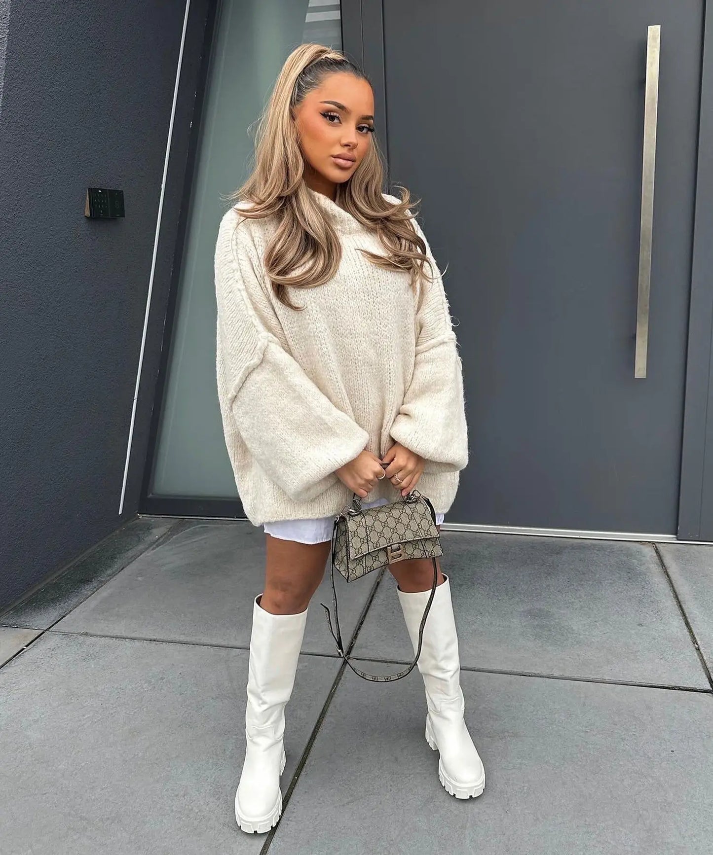 Ivy Oversized Turtleneck Sweater | Ribbed Balloon Sleeve Long Sleeve Sweater