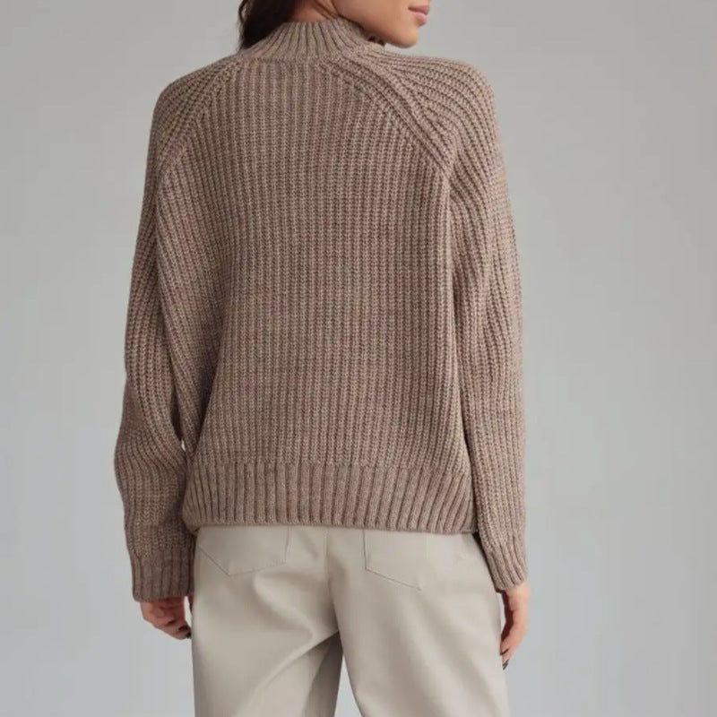 Women’s Knit Sweater – Wool Blend – Loose Fit – Mock Neck – Raglan Sleeves – Ribbed