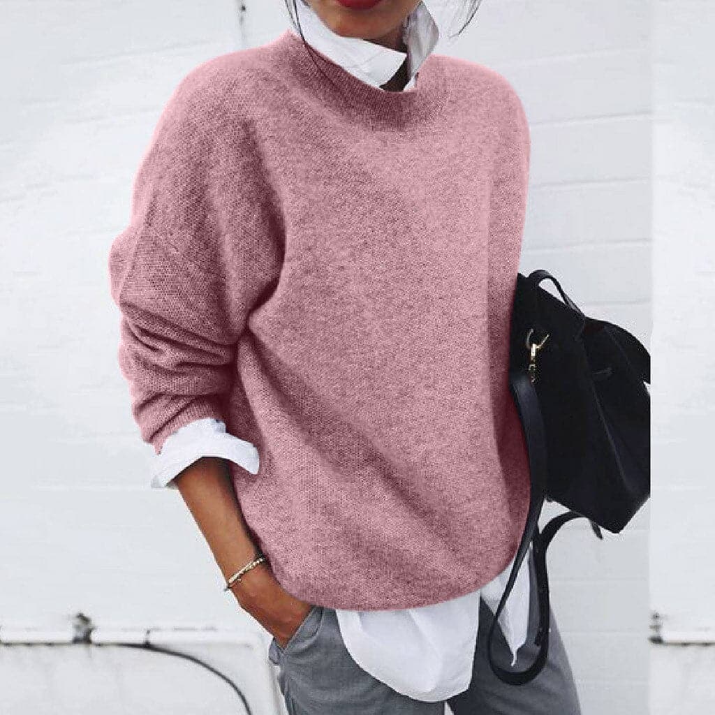 Women’s Knitted Sweater – Relaxed Fit – Wool Blend – Long Sleeve – Round Neck