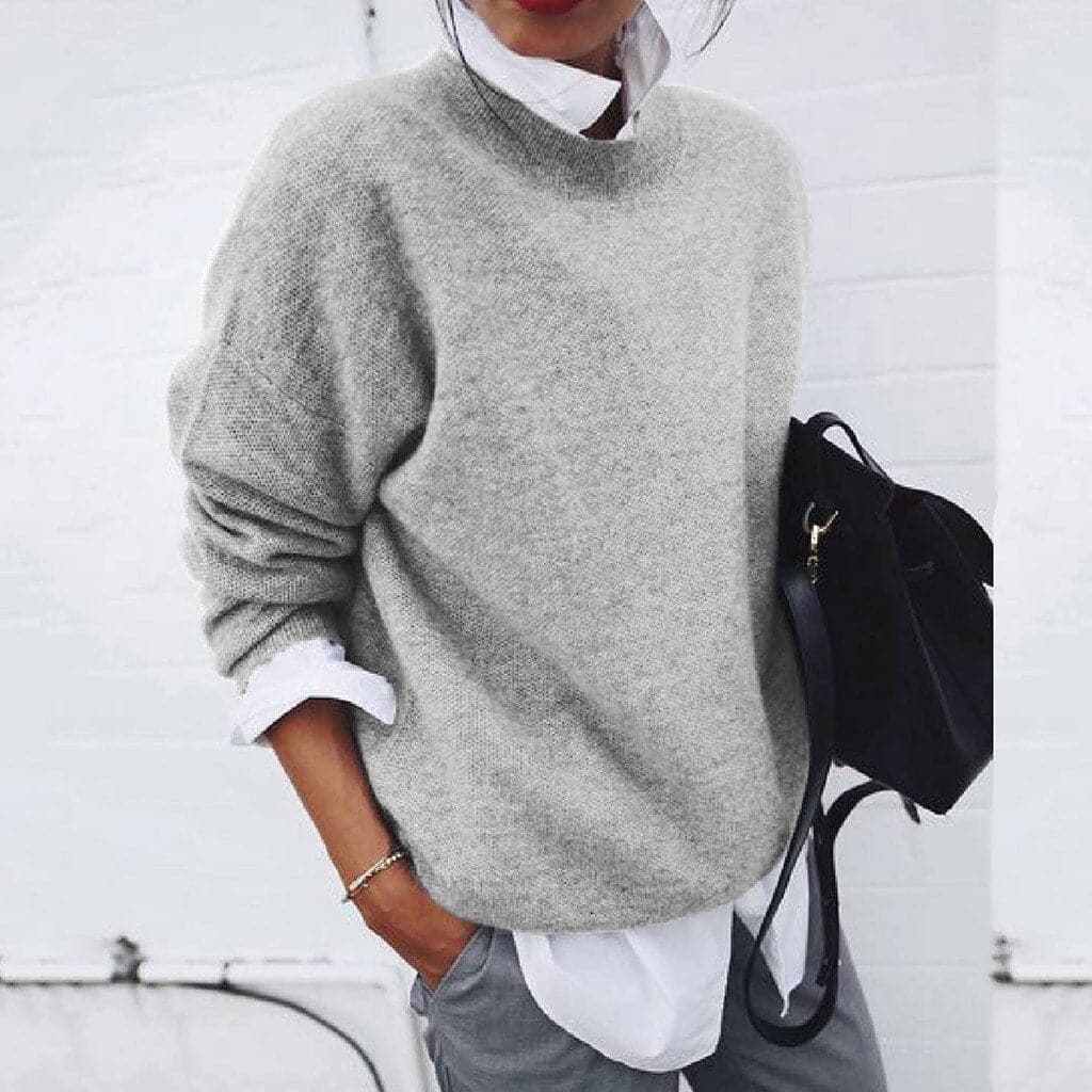 Women’s Knitted Sweater – Relaxed Fit – Wool Blend – Long Sleeve – Round Neck