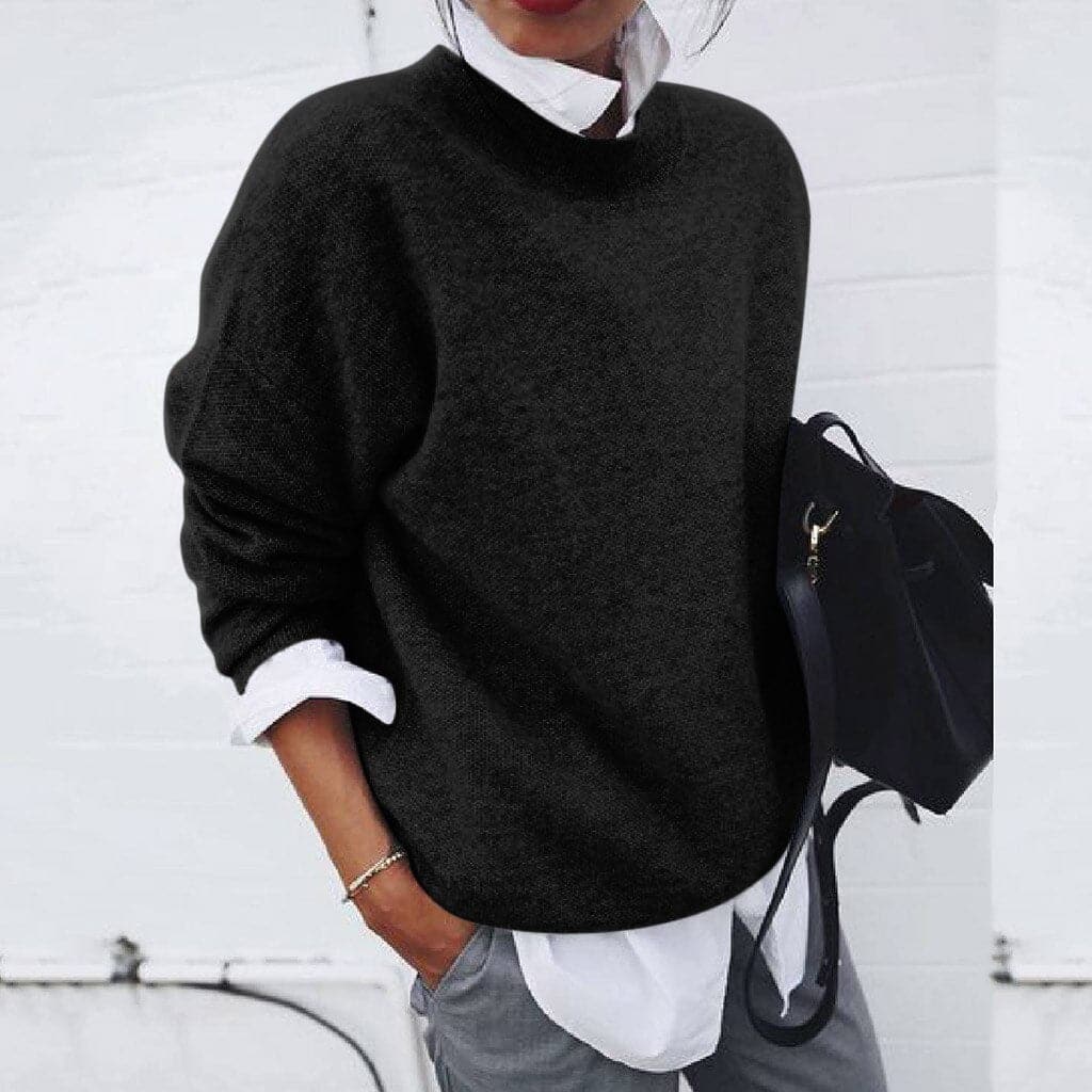 Women’s Knitted Sweater – Relaxed Fit – Wool Blend – Long Sleeve – Round Neck