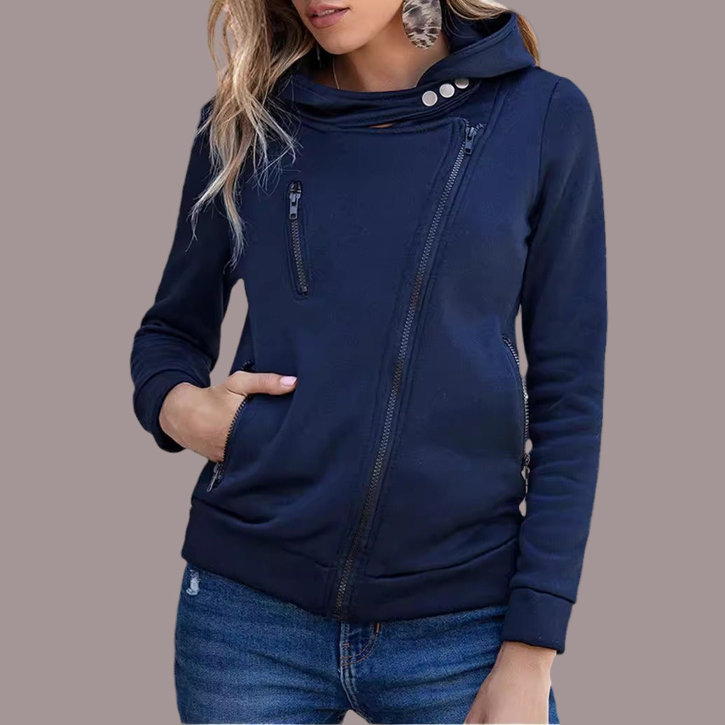 Women’s Moto Jacket – Slim Fit – Cotton Blend – Asymmetrical Zip – Ribbed Trim
