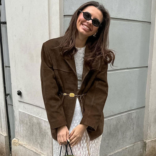 Women’s Oversized Blazer – Relaxed Fit – Soft Texture – Notched Lapel – Flap Pockets