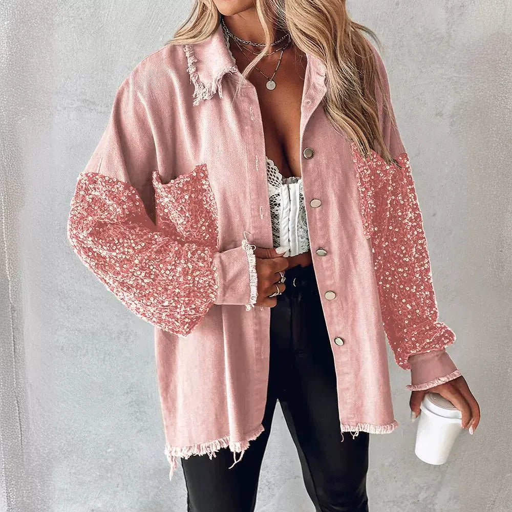 Women’s Oversized Jacket – Ribbed Texture – Button Front – Zebra Sleeve Detail
