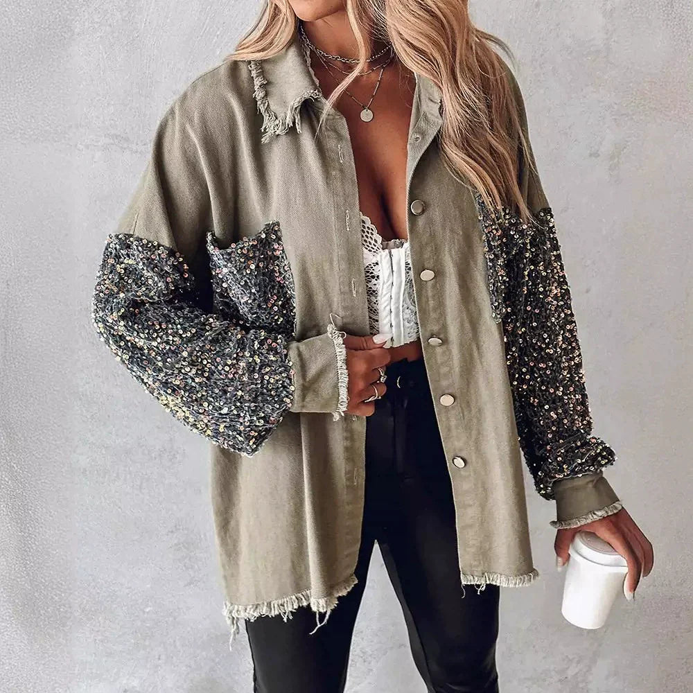 Women’s Oversized Jacket – Ribbed Texture – Button Front – Zebra Sleeve Detail