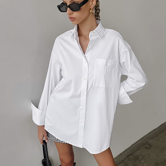 Women’s Oversized Shirt – Cotton Blend – Long Sleeve – Button-Up Relaxed Fit